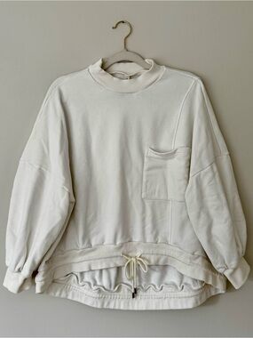 NAP Loungewear Terry Cropped Boxy Drawstring Hem Mock Neck Sweatshirt, White – M